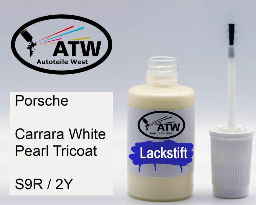 Porsche, Carrara White Pearl Tricoat, S9R / 2Y: 20ml Lackstift, von ATW Autoteile West.